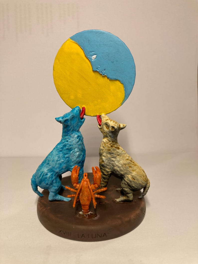 Statuina Luna arcano maggiore XVIII tarocchi dipinta a mano - Major Arcana XVIII Tarot Moon Figurine Hand Painted