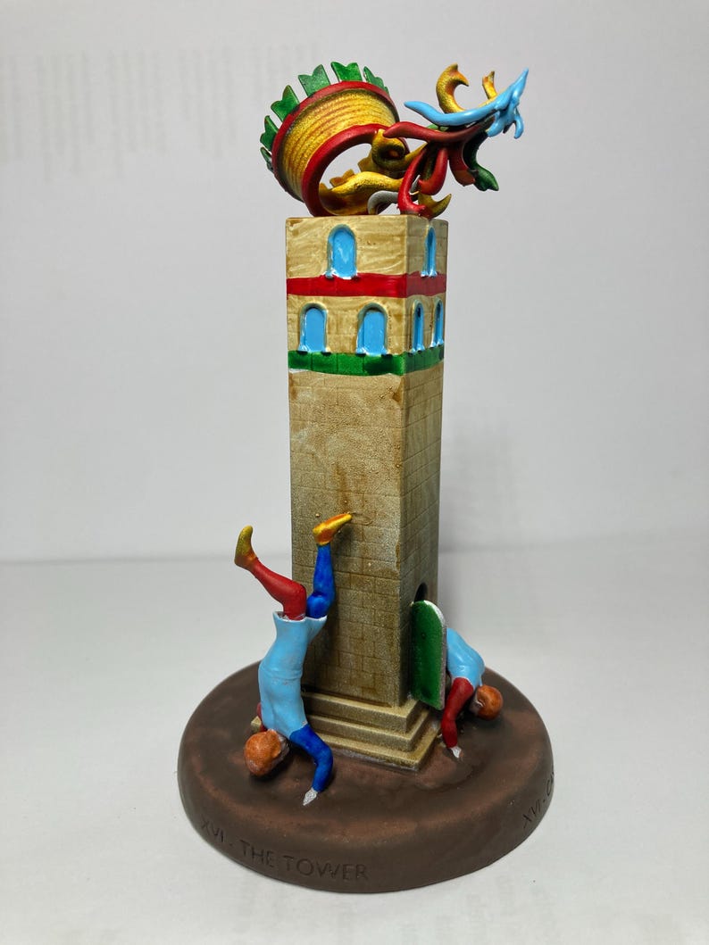 Statuina Torre Maison Dieu arcano maggiore XVI tarocchi dipinta a mano - Major Arcana XVI Tarot Tower Figurine Hand Painted