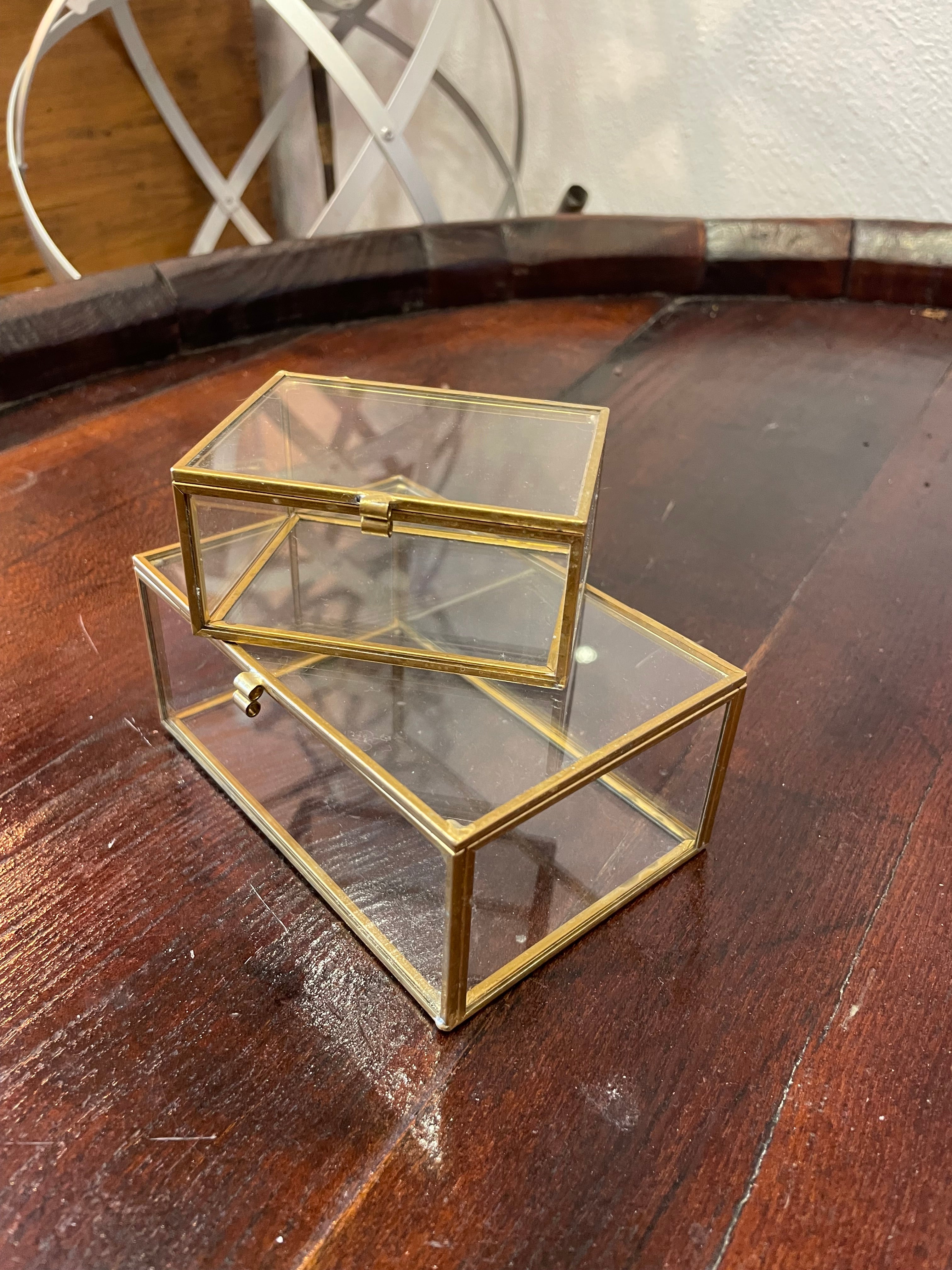 Coppia di scatoline in vetro e ottone vintage