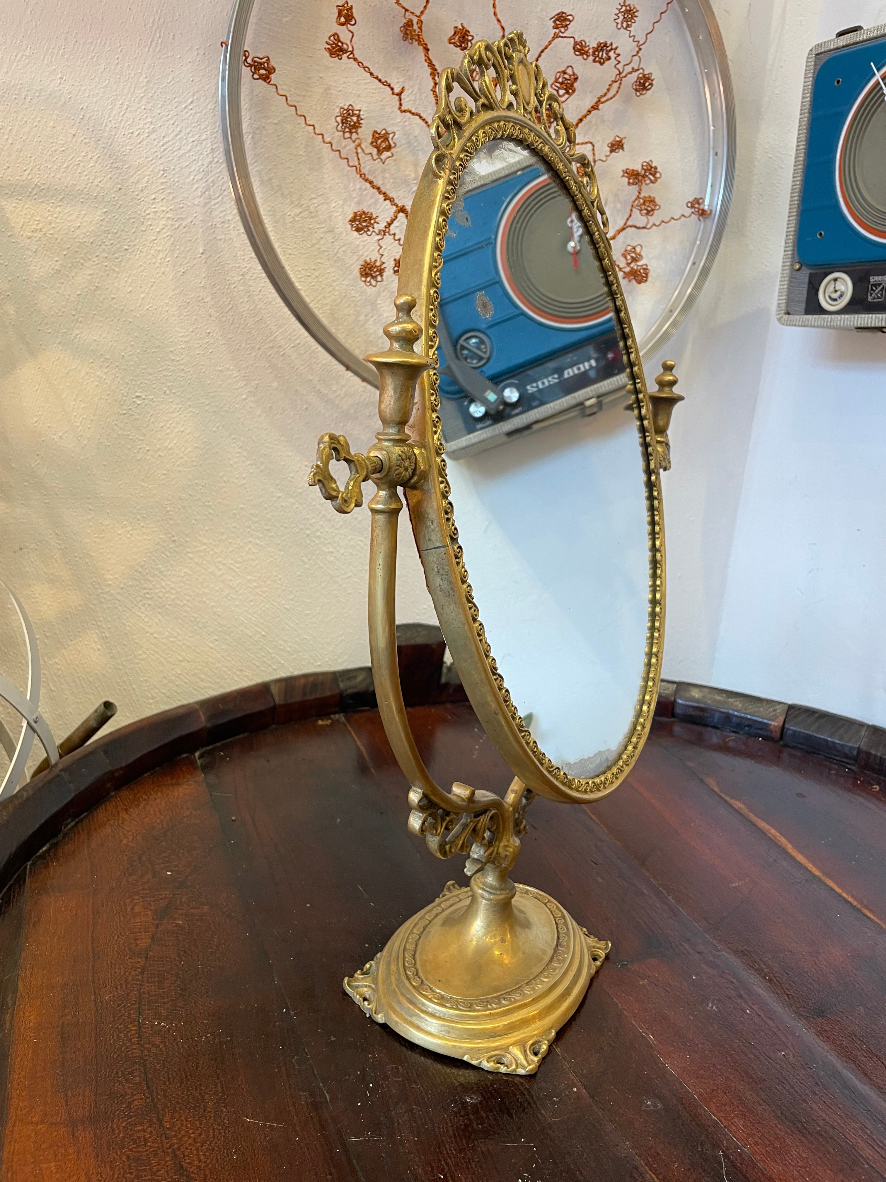 Specchio da tavolo ottone girevole vintage ottone