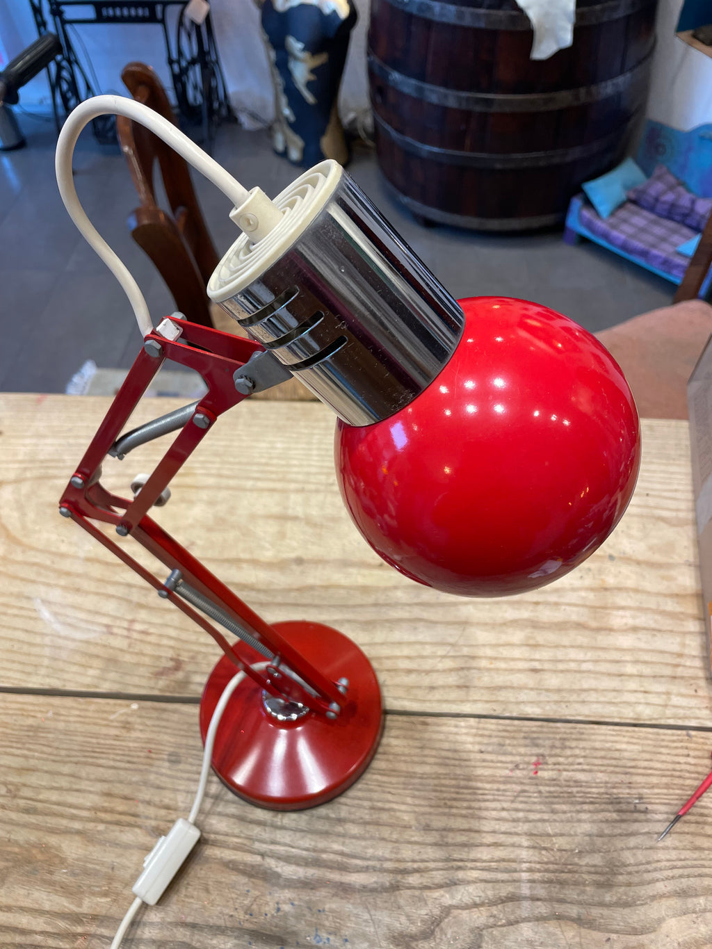 Red Table Lamp with Articulated Arm and Swivel Base, Space Age