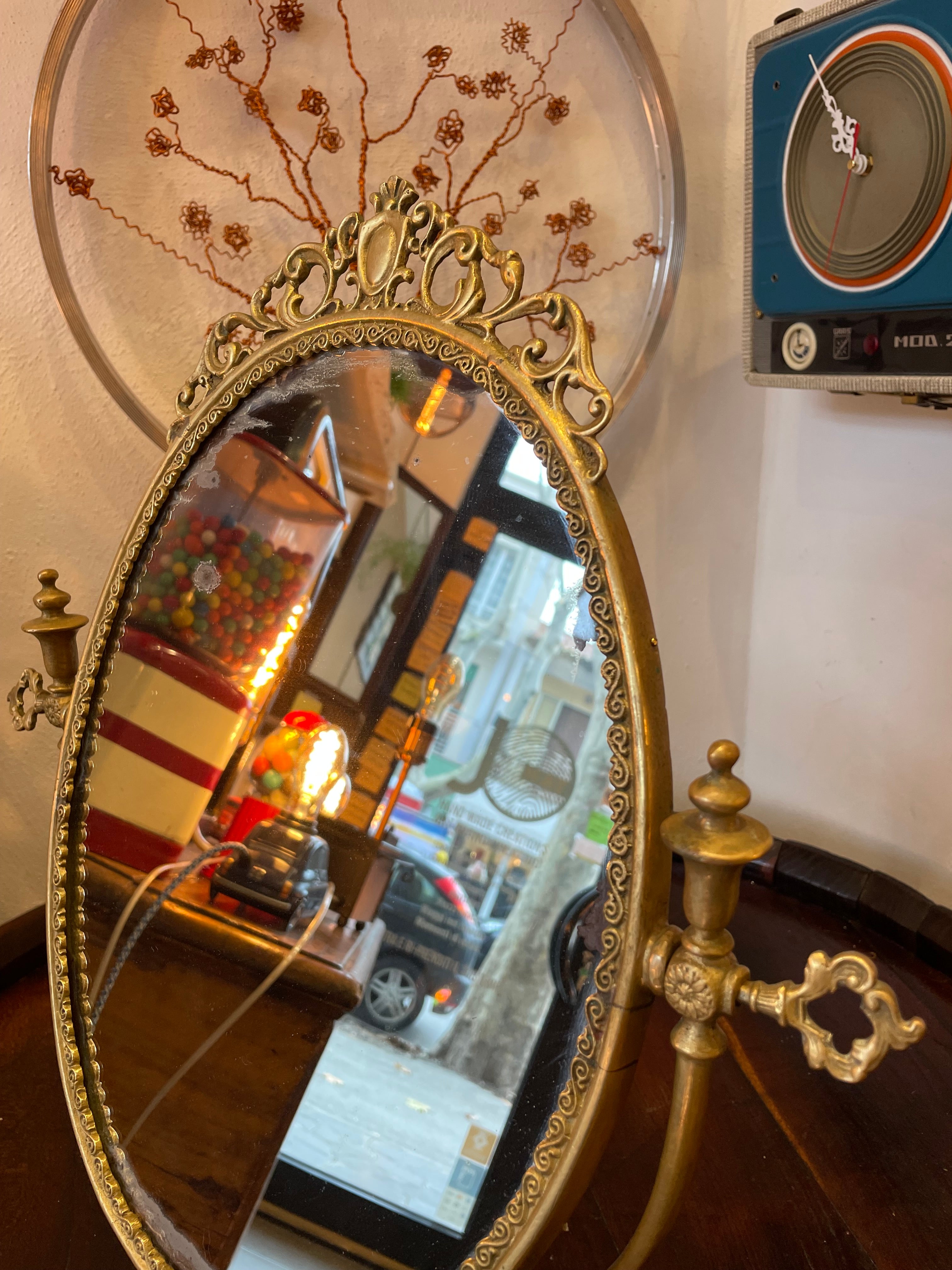 Specchio da tavolo ottone girevole vintage ottone