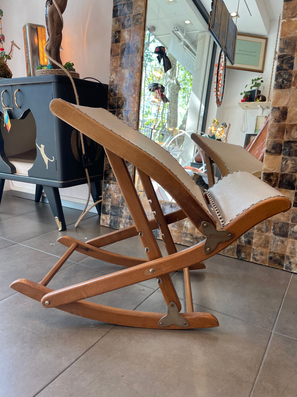 Sgabello Poggia Piedi Anni ‘50 In Legno E Pelle