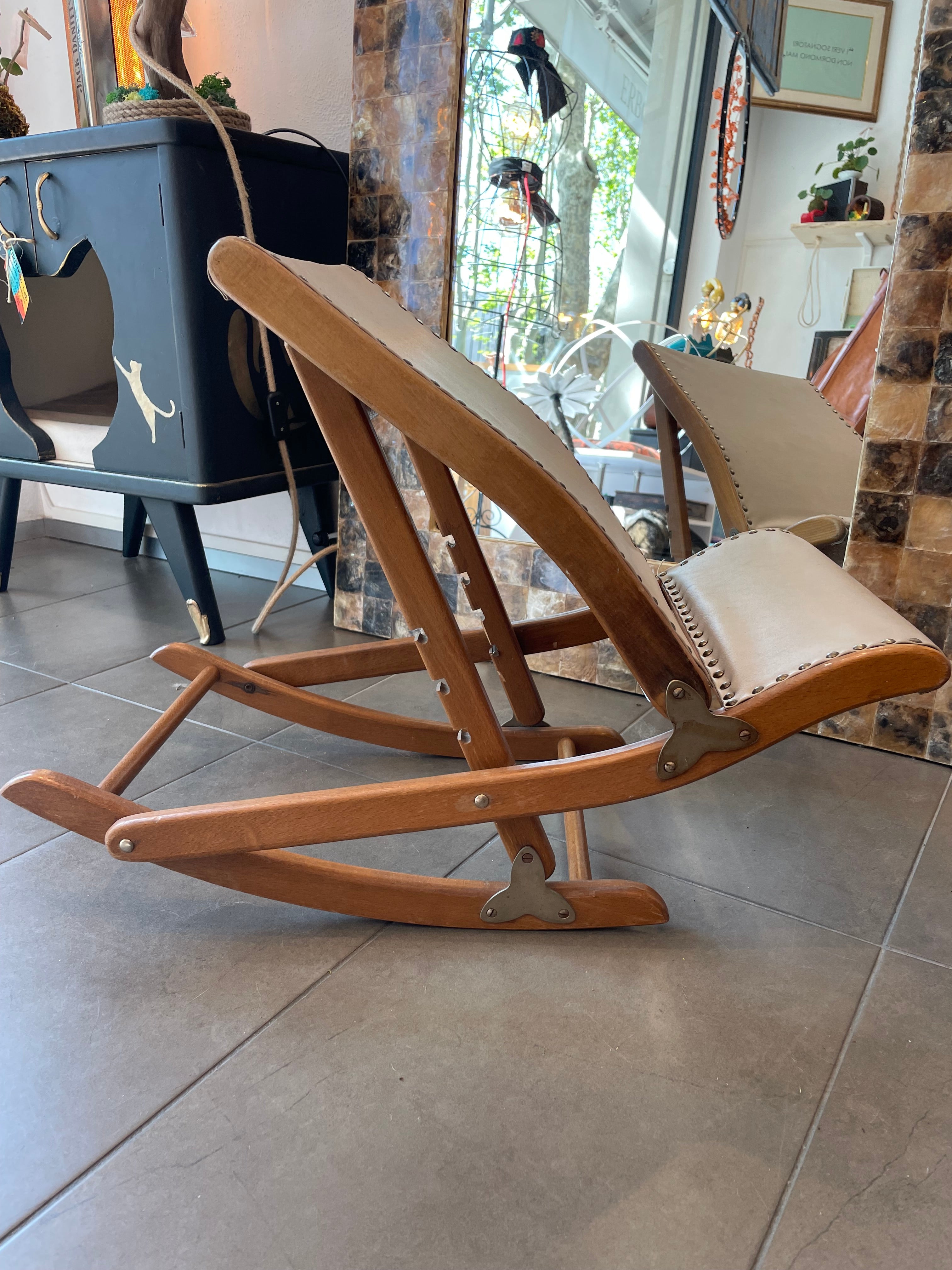 Sgabello Poggia Piedi Anni ‘50 In Legno E Pelle