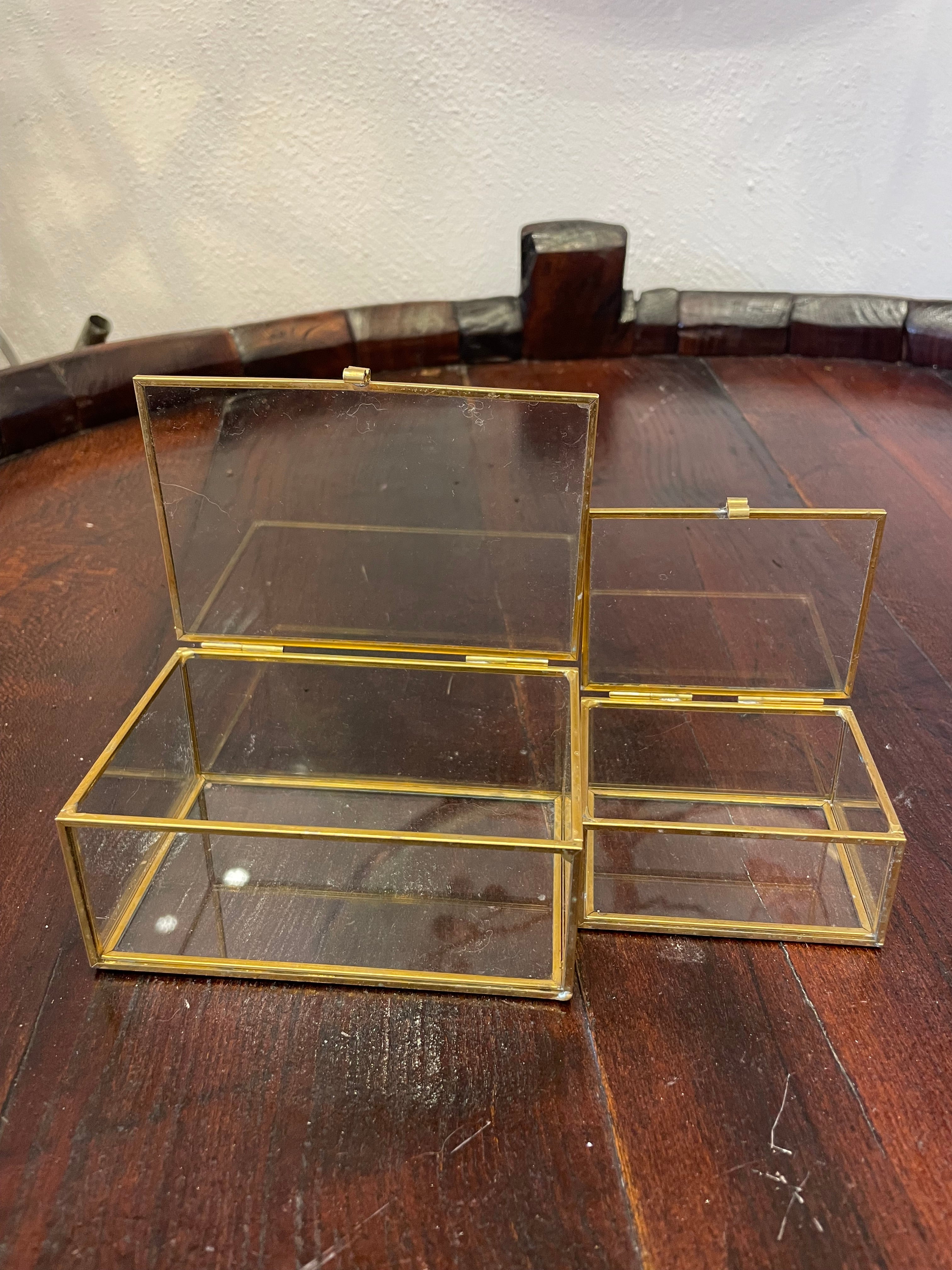 Coppia di scatoline in vetro e ottone vintage