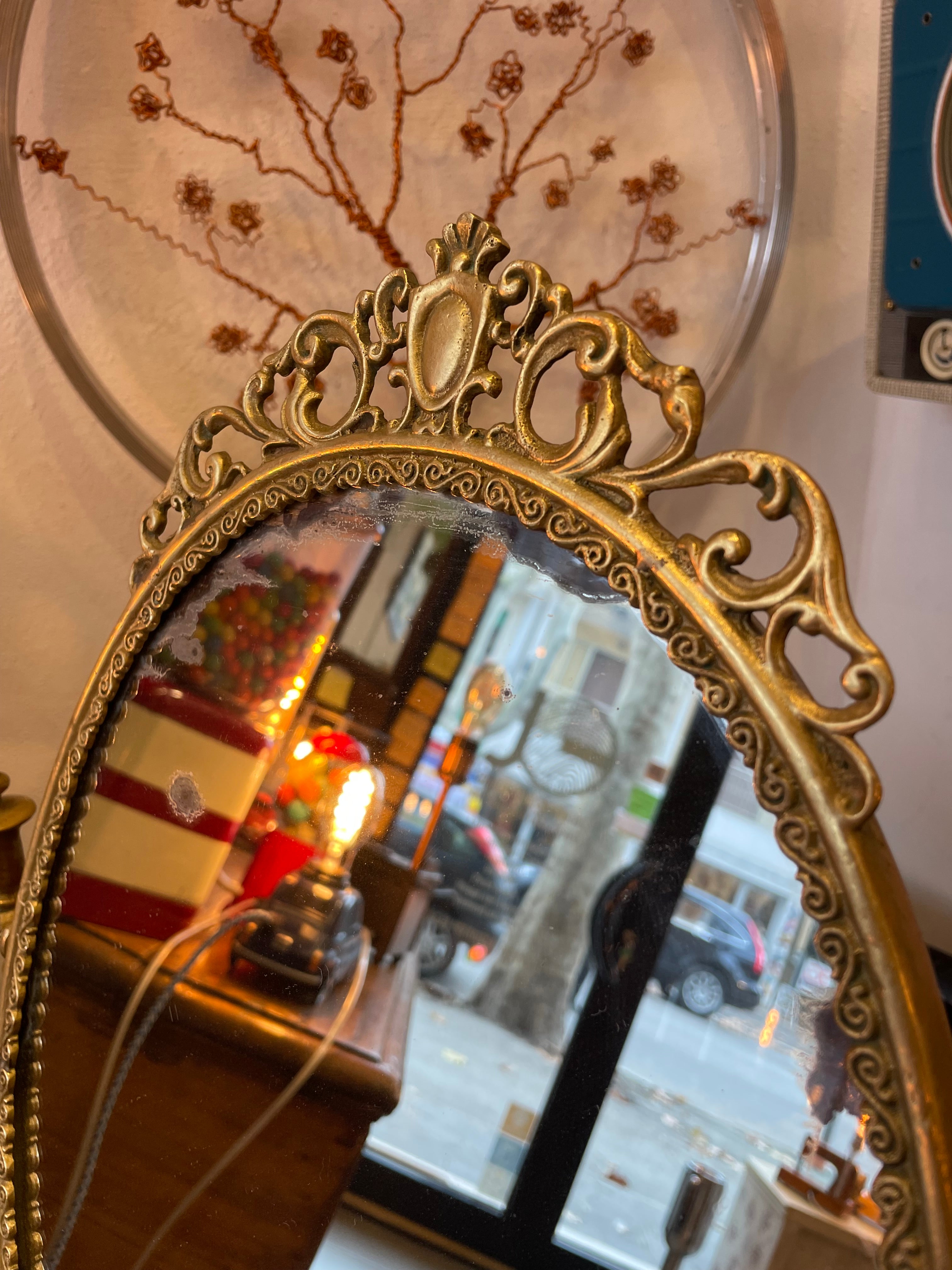 Specchio da tavolo ottone girevole vintage ottone