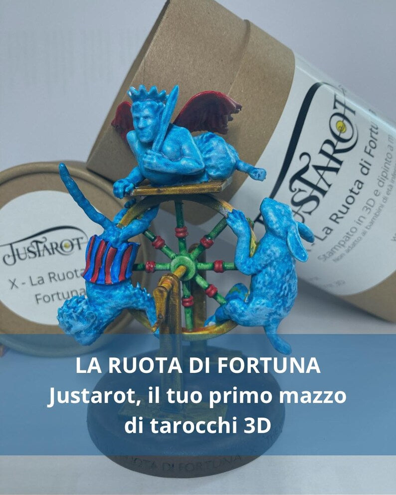 Statuina Ruota di Fortuna arcano maggiore X tarocchi dipinta a mano - Major Arcana X Tarot Wheel of Fortune Figurine Hand Painted