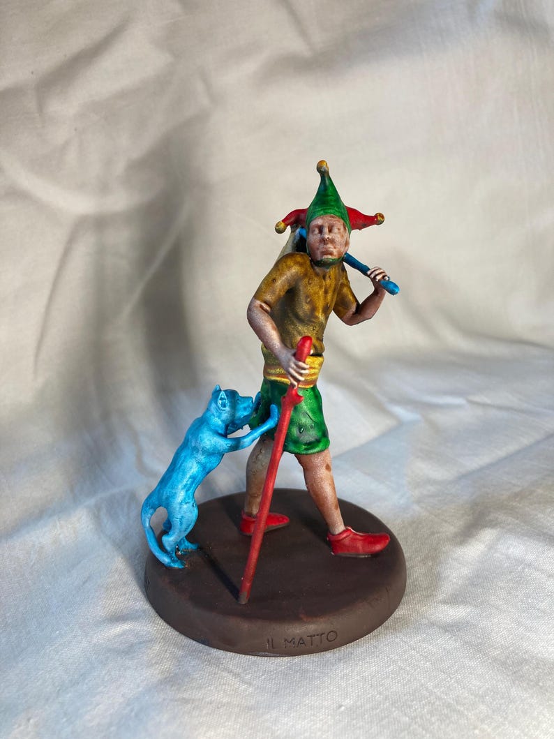 Statuina Matto arcano maggiore tarocchi dipinta a mano - Major Arcana Tarot Fool Figurine Hand Painted