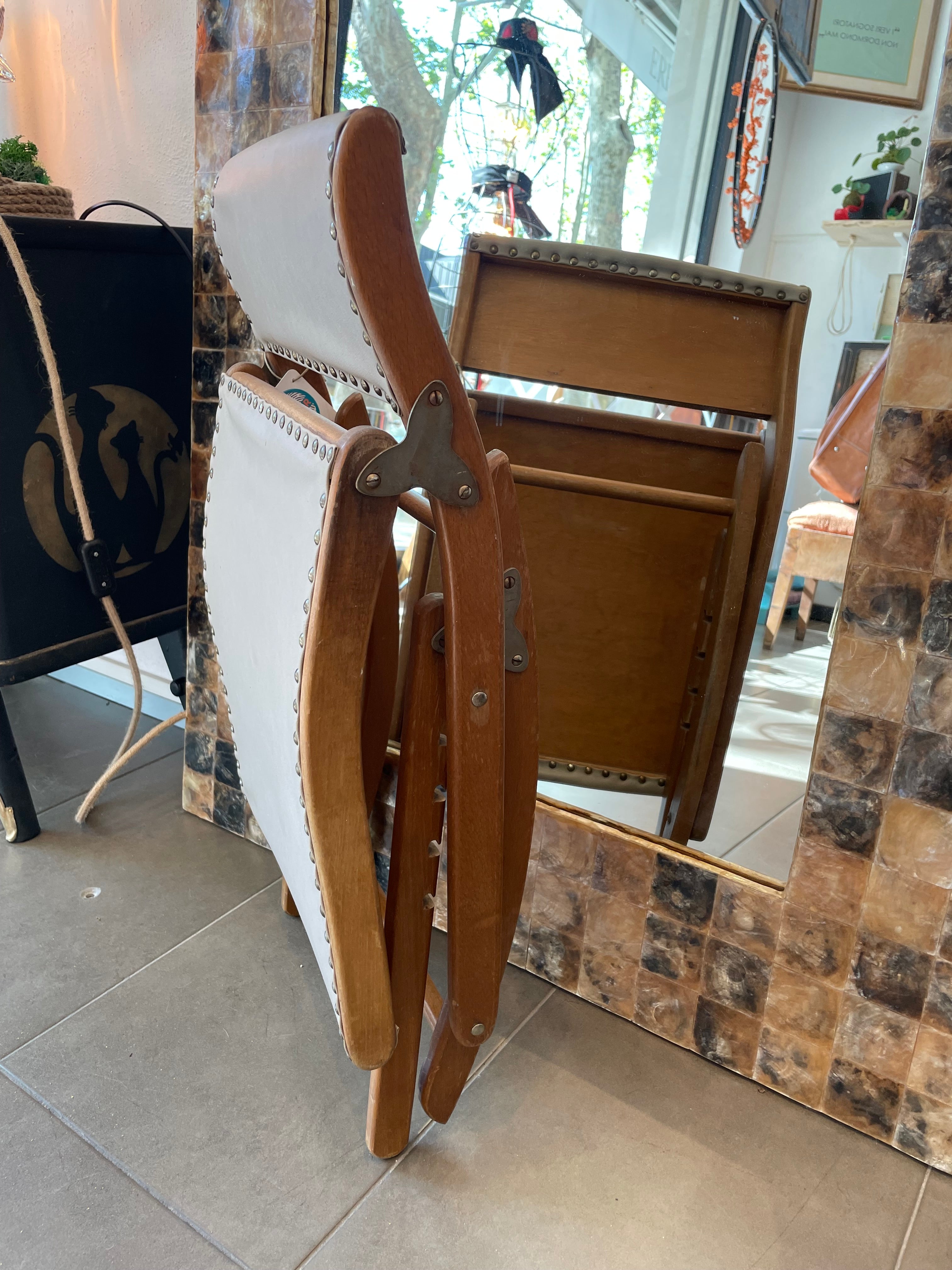 Sgabello Poggia Piedi Anni ‘50 In Legno E Pelle