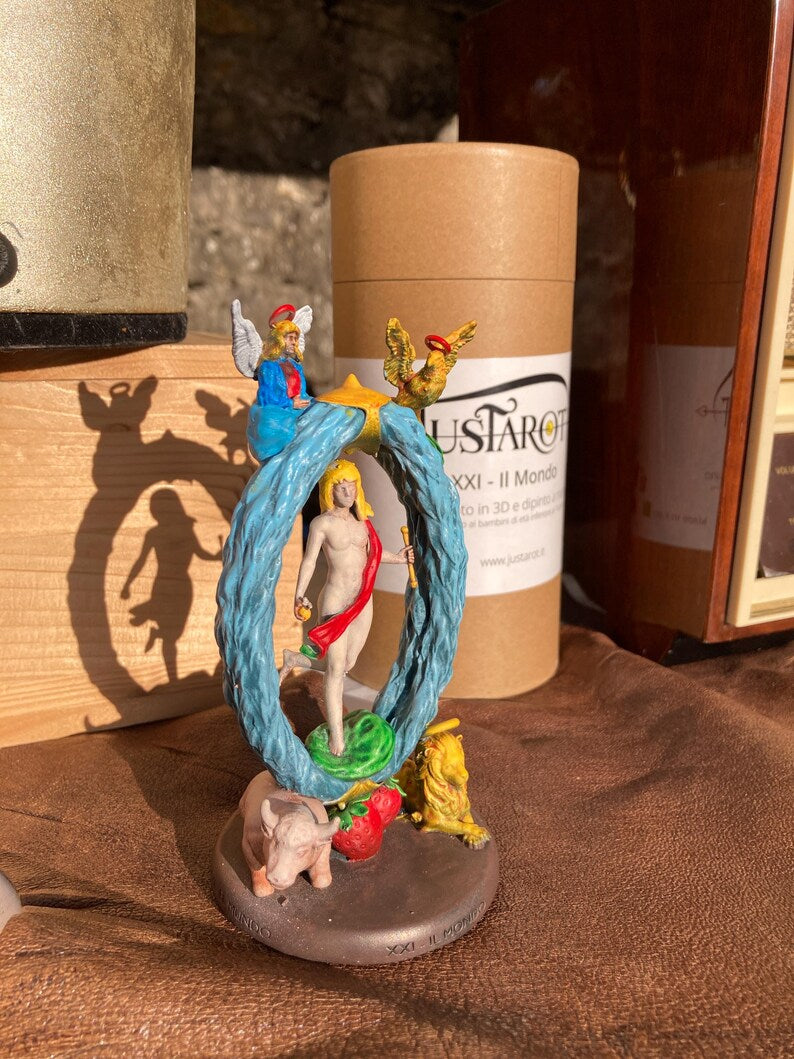 Statuina Mondo arcano maggiore XXI tarocchi dipinta a mano - Major Arcana XXI Tarot World Figurine Hand Painted