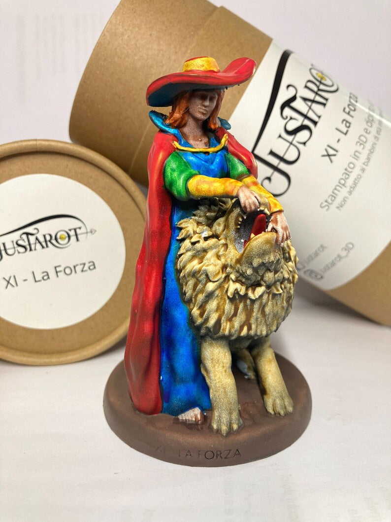 Statuina Forza arcano maggiore XI tarocchi dipinta a mano - Major Arcana XI Tarot Strength Figurine Hand Painted