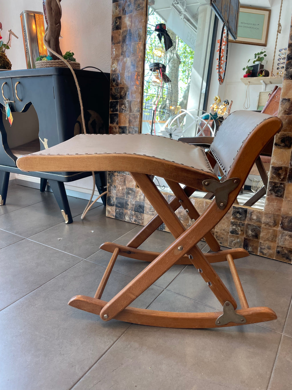 Sgabello Poggia Piedi Anni ‘50 In Legno E Pelle