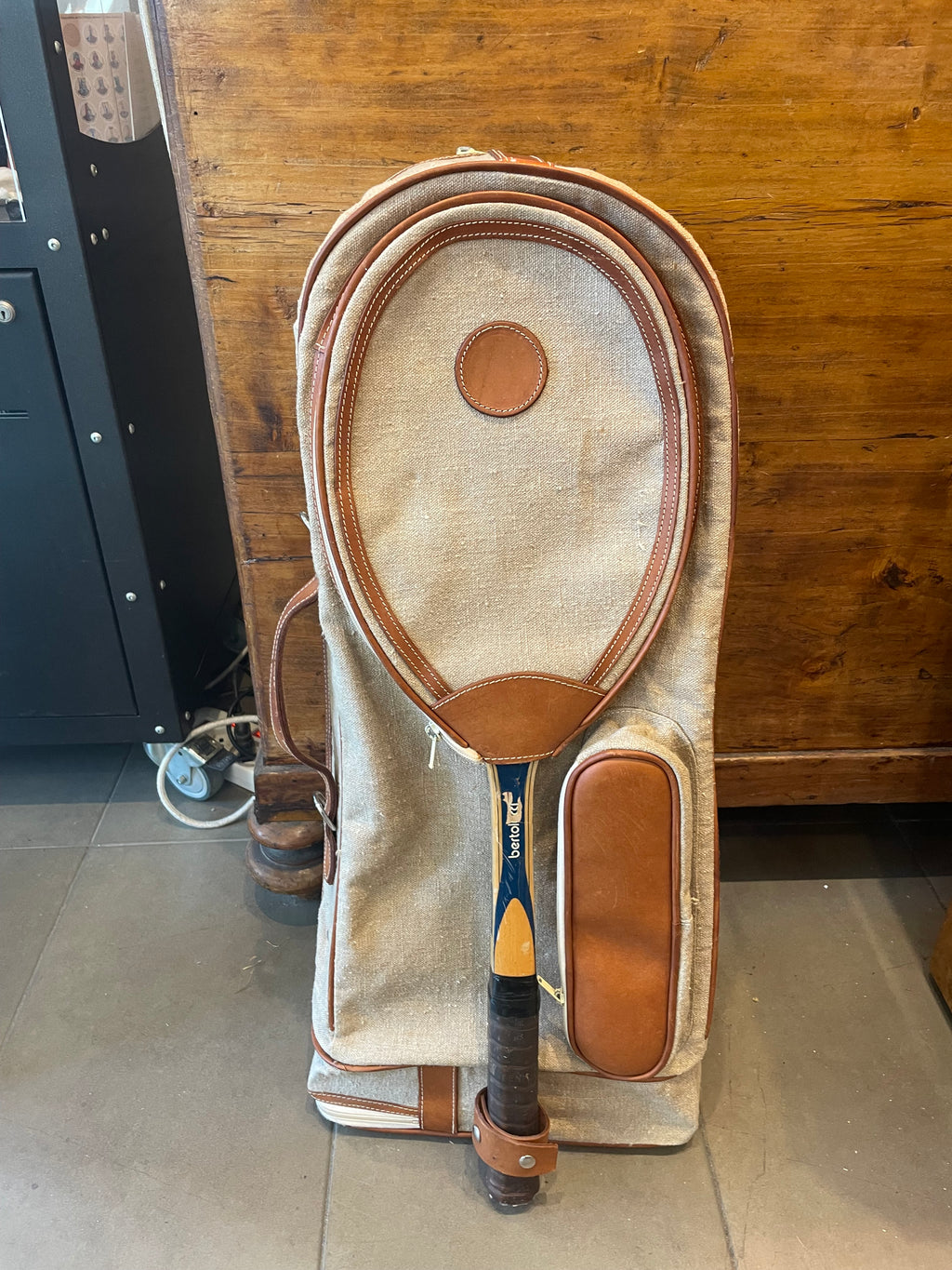 Borsone da tennis Vintage anni ‘80 pelle e tessuto