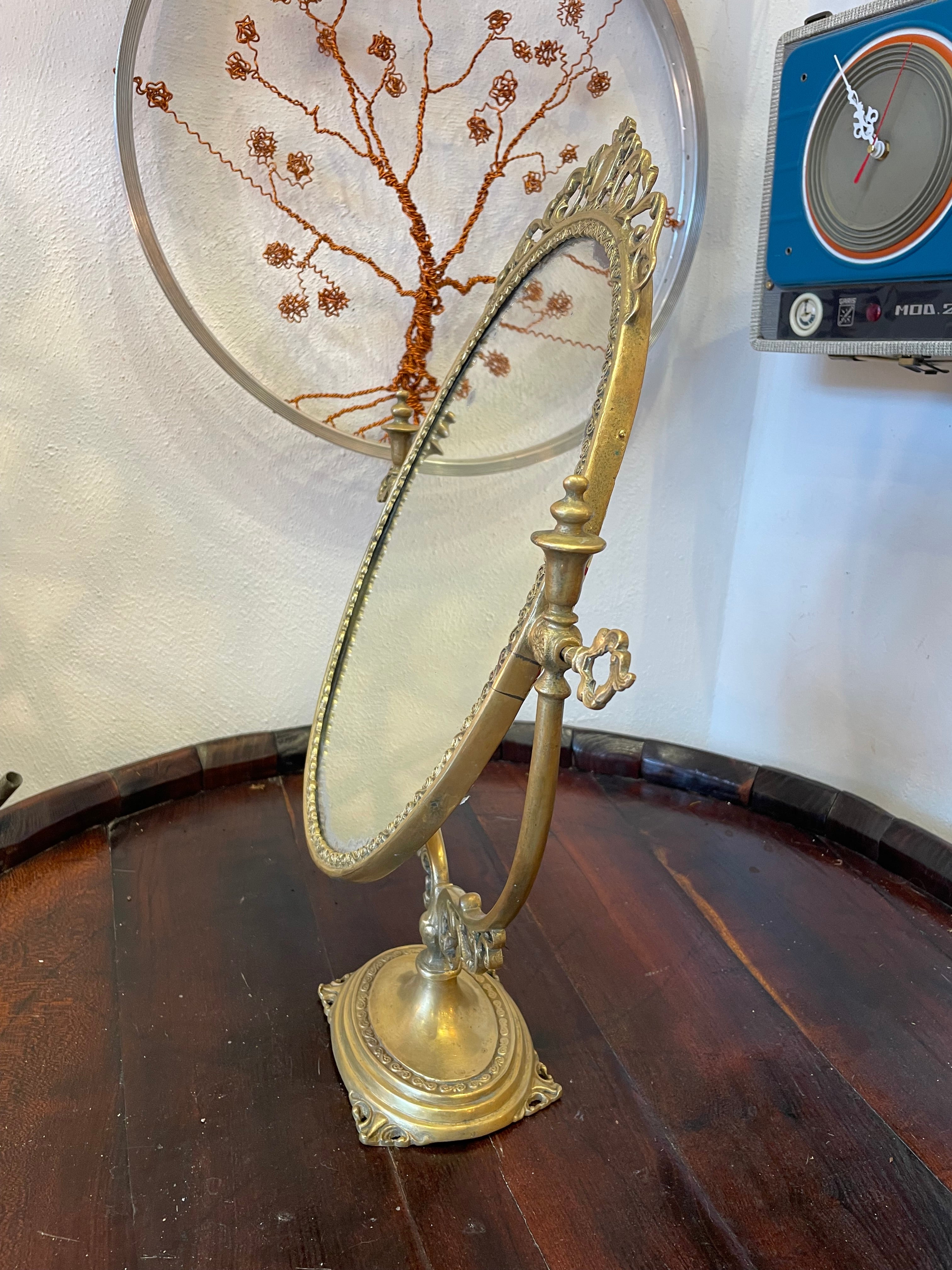 Specchio da tavolo ottone girevole vintage ottone