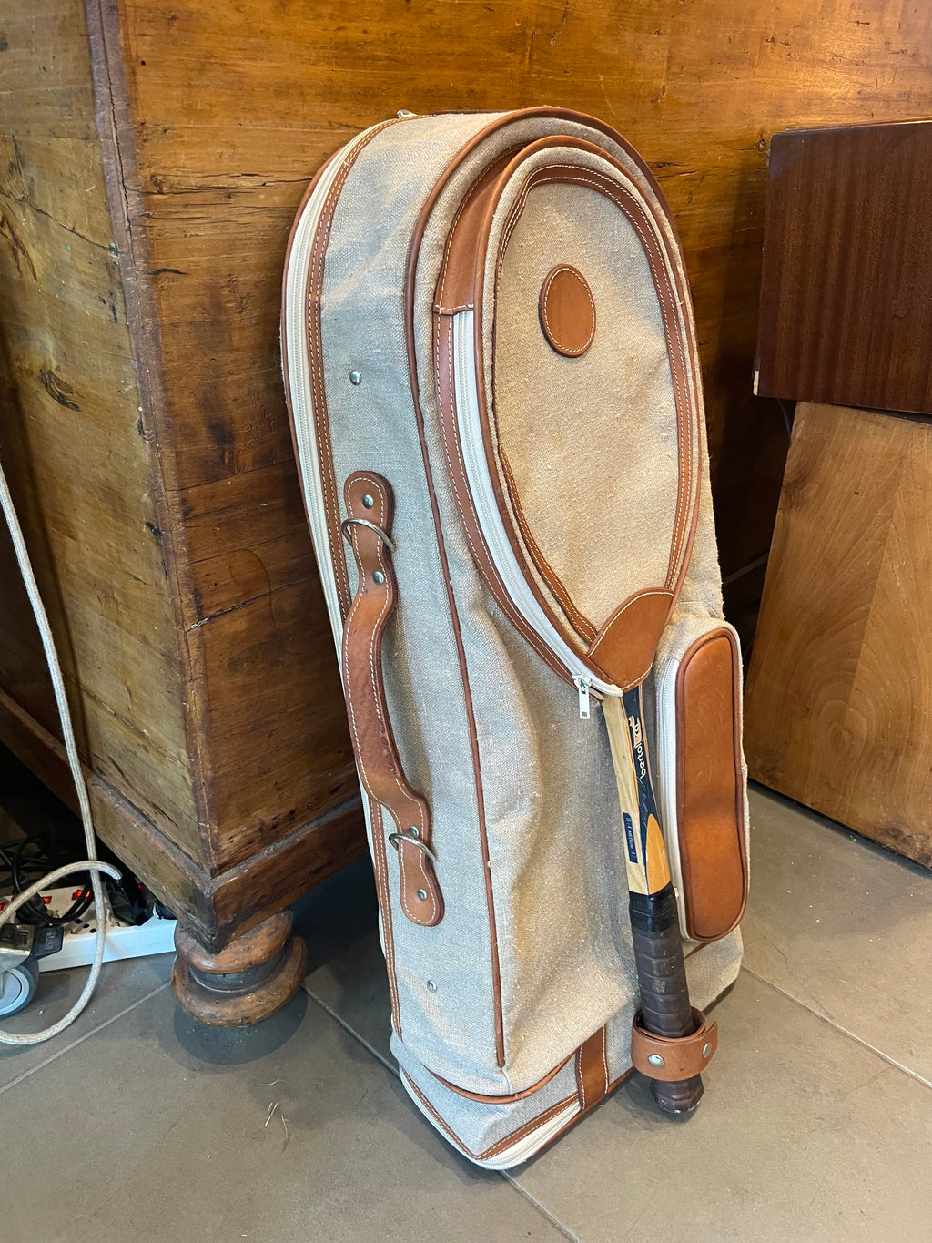 Borsone da tennis Vintage anni ‘80 pelle e tessuto
