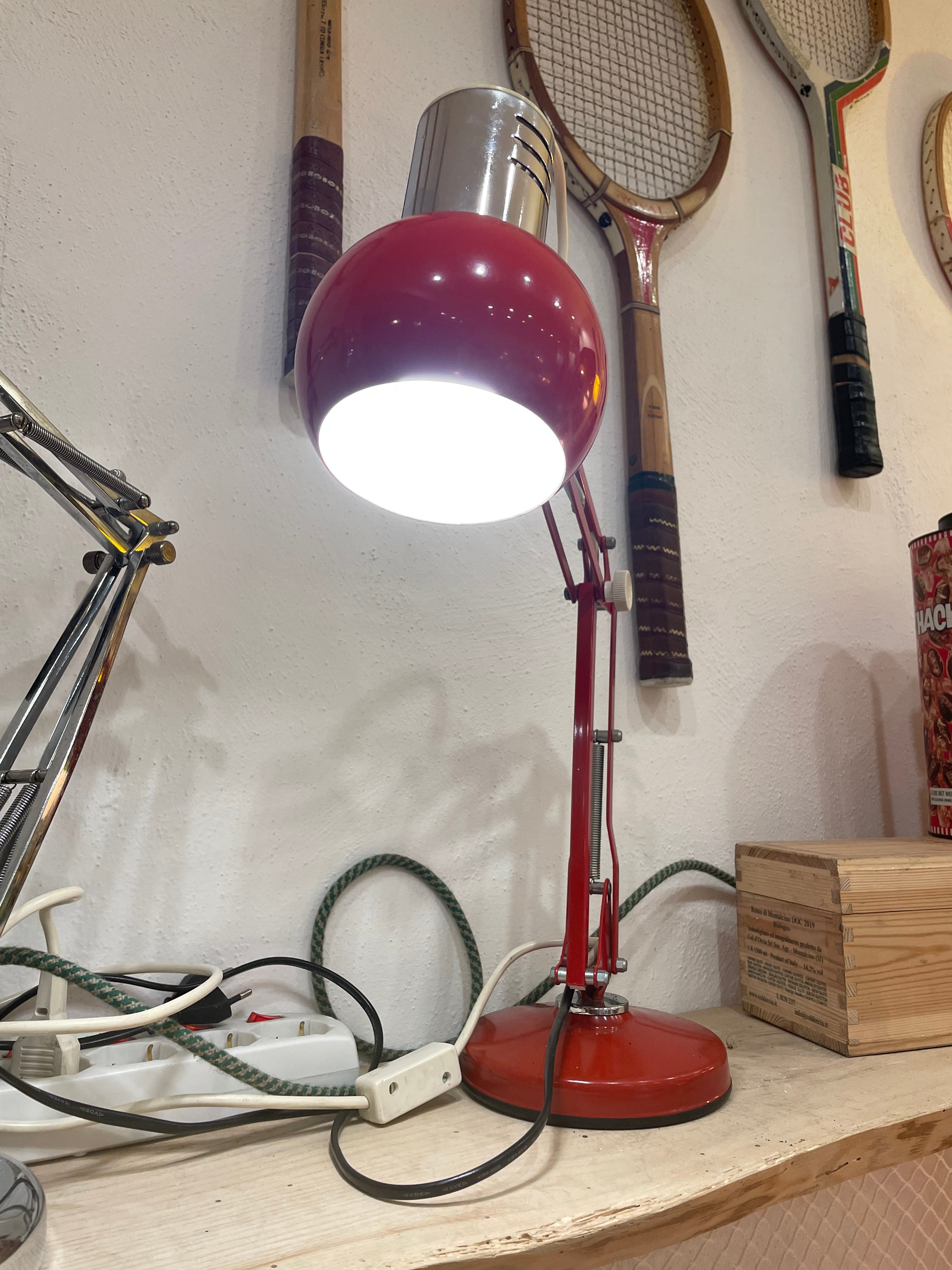 Red Table Lamp with Articulated Arm and Swivel Base, Space Age