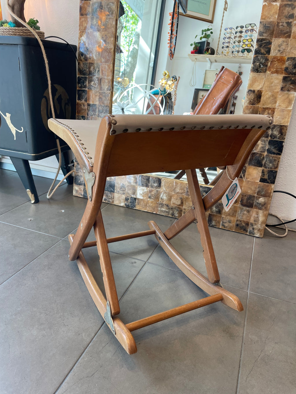 Sgabello Poggia Piedi Anni ‘50 In Legno E Pelle