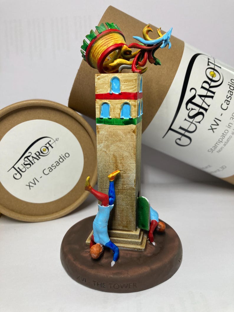 Statuina Torre Maison Dieu arcano maggiore XVI tarocchi dipinta a mano - Major Arcana XVI Tarot Tower Figurine Hand Painted