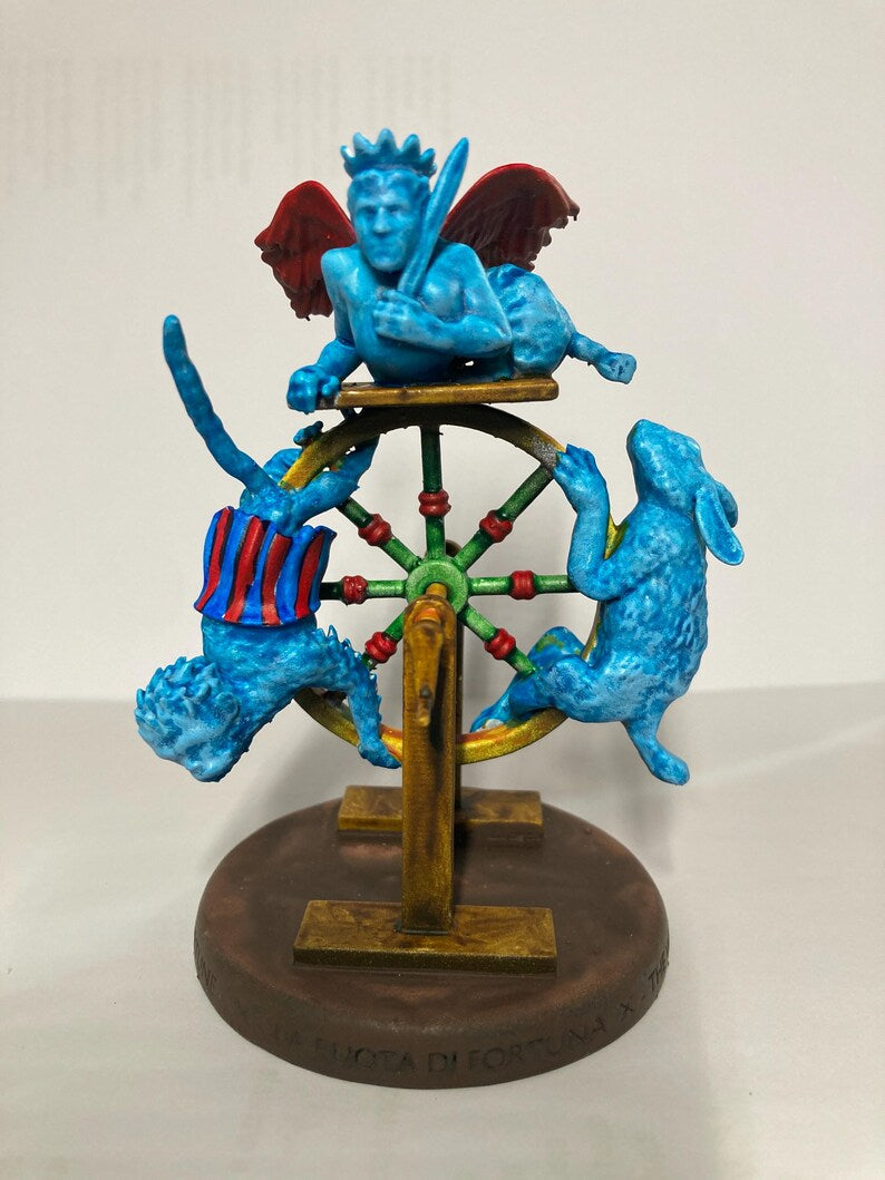 Statuina Ruota di Fortuna arcano maggiore X tarocchi dipinta a mano - Major Arcana X Tarot Wheel of Fortune Figurine Hand Painted