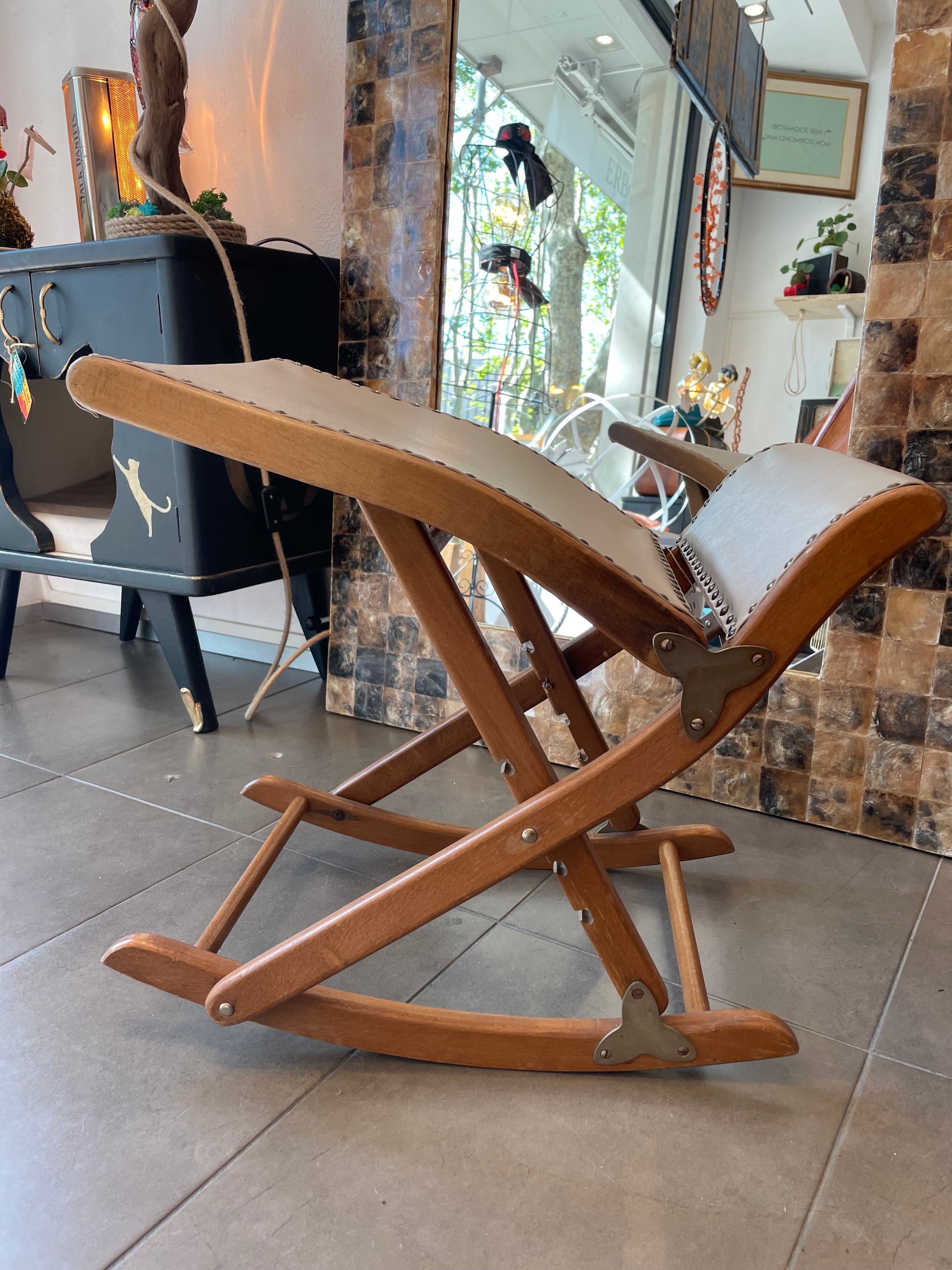 Sgabello Poggia Piedi Anni ‘50 In Legno E Pelle