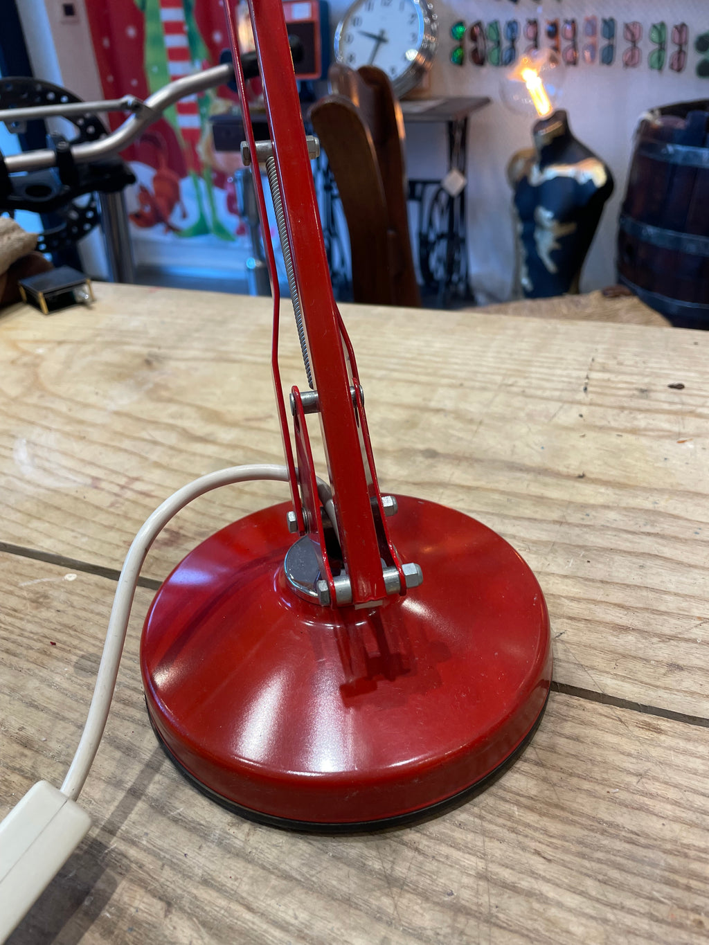 Red Table Lamp with Articulated Arm and Swivel Base, Space Age