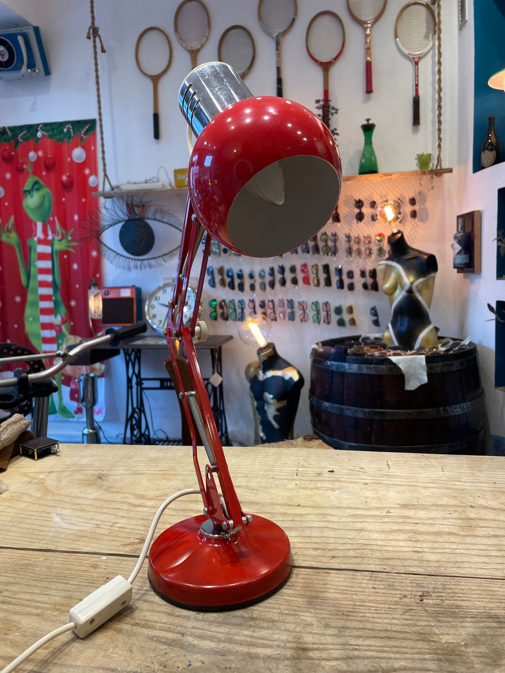 Red Table Lamp with Articulated Arm and Swivel Base, Space Age