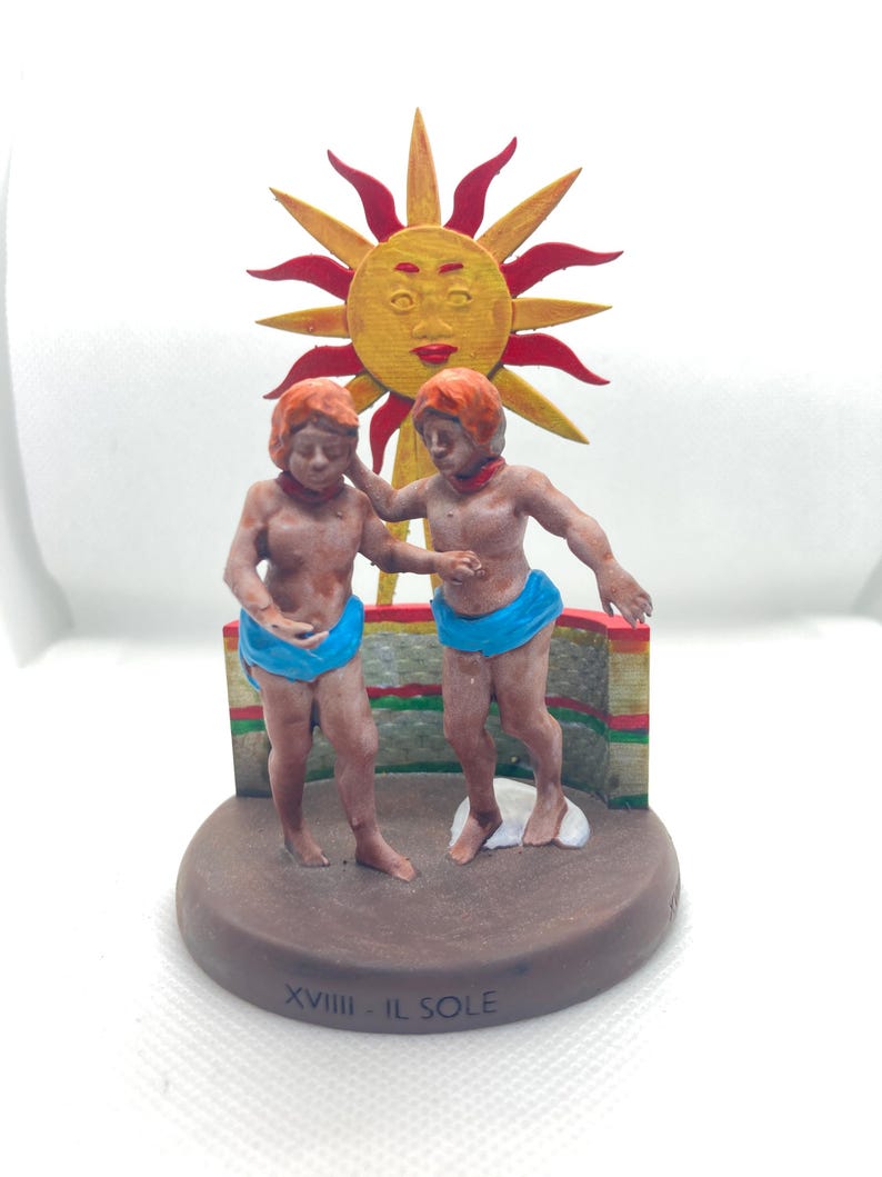 Statuina Sole arcano maggiore XVIIII tarocchi dipinta a mano - Major Arcana XVIIII Tarot Sun Figurine Hand Painted