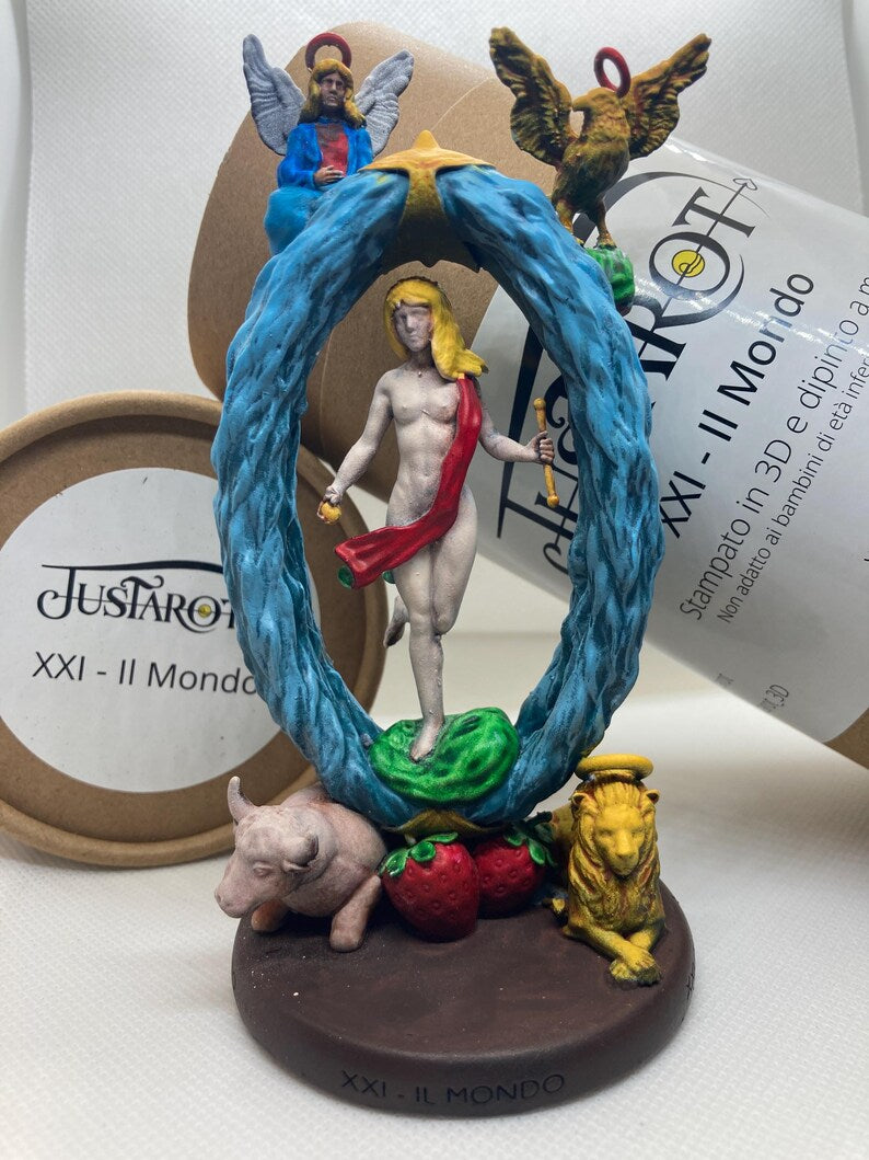 Statuina Mondo arcano maggiore XXI tarocchi dipinta a mano - Major Arcana XXI Tarot World Figurine Hand Painted