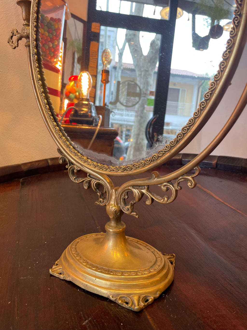 Specchio da tavolo ottone girevole vintage ottone