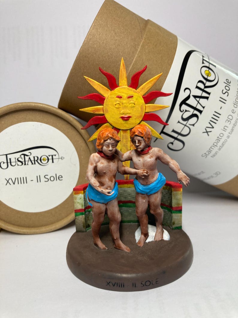 Statuina Sole arcano maggiore XVIIII tarocchi dipinta a mano - Major Arcana XVIIII Tarot Sun Figurine Hand Painted