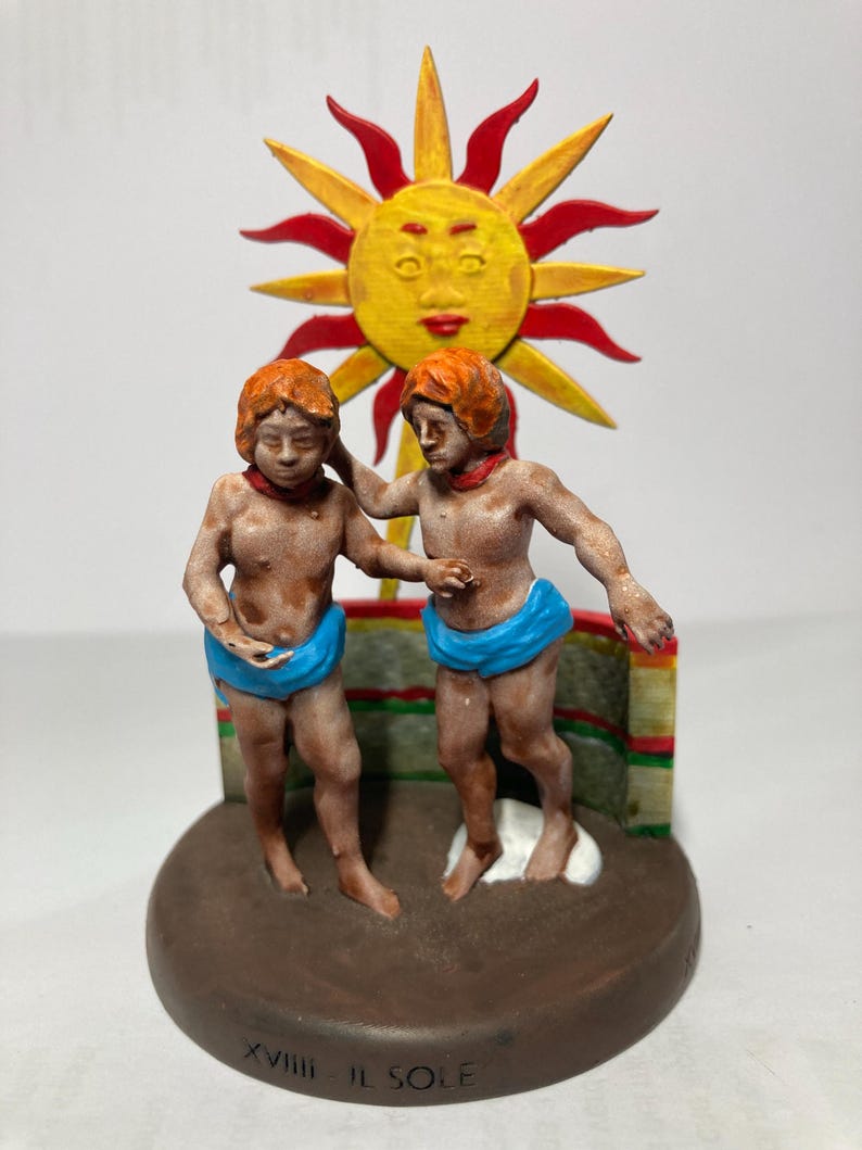 Statuina Sole arcano maggiore XVIIII tarocchi dipinta a mano - Major Arcana XVIIII Tarot Sun Figurine Hand Painted